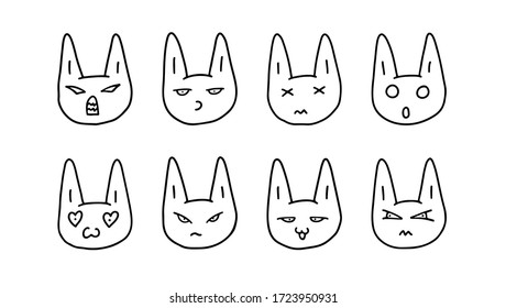 Set of hand drawn cat faces expressions