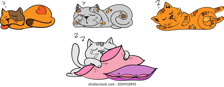Set of hand drawn cat, gaming ginger cat. Hand drawing. Cute cartoon spotted cat on a white background. Hand drawn vector. Hunter funny cat, hand drawn, vector illustration. Funny kitten.
