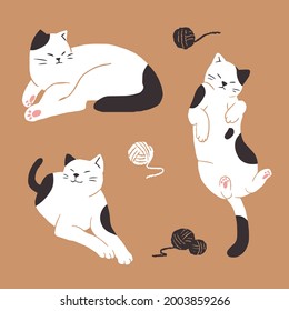 Set of hand drawn cats in different poses.