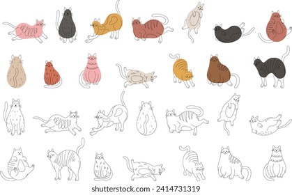 Set of hand drawn cats. Doodle illustration isolated on white background collection.