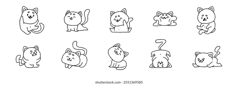 Ein Satz handgezeichneter Katzen im Doodle-Stil. Lustige Zeichentricktiere und Haustiere. Vektorliniengrafik
