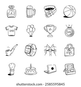 Set of Hand Drawn Celebrate Dad Icons 
