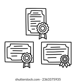 Set of Hand Drawn Certificate. Doodle Vector Sketch Illustration