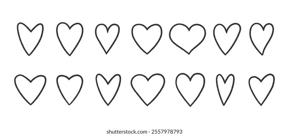 Set of hand drawn chalk hearts, vector eps10 illustration