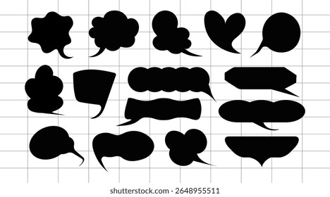 Set of hand drawn chalk speech bubbles. Text box icons for comics. Grunge texture in doodle style.