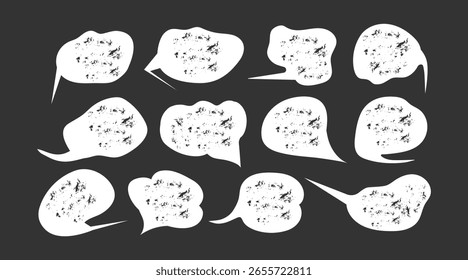 Conjunto de burbujas de discurso de tiza dibujadas a mano. Iconos de cuadro de texto para cómics. Textura grunge en estilo doodle.