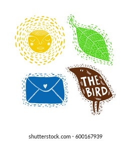 Set of hand drawn characters. Creative collection of colorful cartoons.