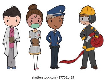 set of hand drawn characters of public services