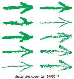 Set of hand drawn charcoal fun black arrows. Hand painting design elements. Vector collection on white background.