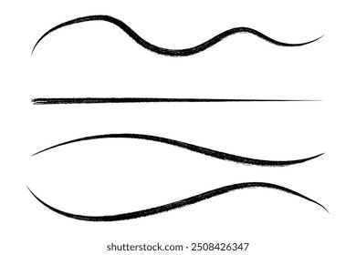 Set of hand drawn charcoal pencil line vector illustration design element, grunge strokes, doodle curly lines underline scribble grungy pen drawing