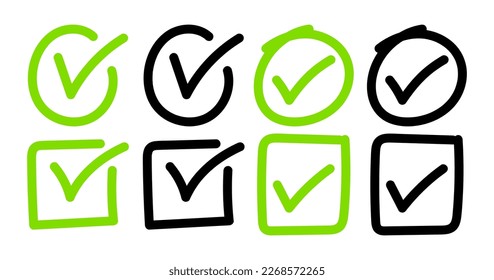 Juego de marcas de verificación dibujadas a mano