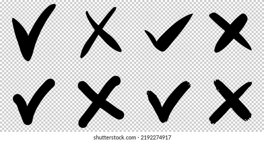 set of hand drawn check marks. checklist marks icon. doodle vector illustration.