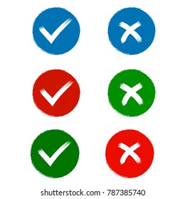 Set of Hand Drawn Check Marks in Circle Boxes Isolated on White Background. Vector Illustration