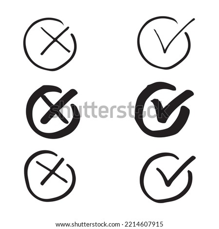 set of hand drawn check marks. checklist marks icon. doodle vector illustration.