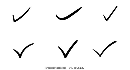 Conjunto de iconos de contorno de marca de verificación dibujada a mano. Vector Eps 10