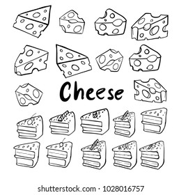 Set of hand drawn cheese isolated on white background. Vector illustration
