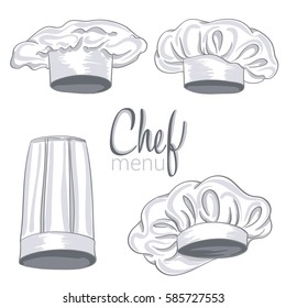 set of hand drawn chef hat on white. vector illustration