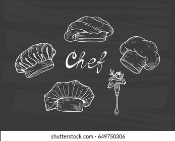 Set Of Hand Drawn Chef Hats And Caps In Different Shapes