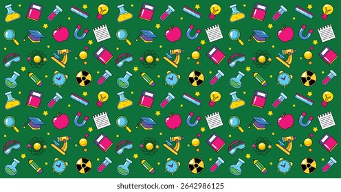 Set of hand drawn chemistry and education element pattern background