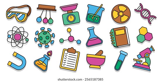 Set of hand drawn chemistry and science element vector collection