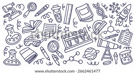 Set of hand drawn chemistry and science element doodle vector illustration