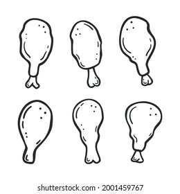 Set Hand drawn Chicken leg icon Design Template. vector sketch doodle illustration. Perfect for food concepts, diet infographics, icons or web design, street restaurants menu