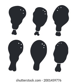 Set Hand drawn Chicken leg icon Design Template. Illustration vector graphic. doodle black glyph style isolated on white background. Perfect for brochures, banner, packaging menu and market