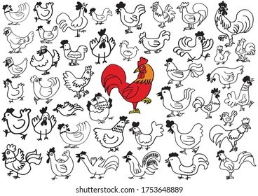 Set of hand drawn chickens vector illustration. Usable for advertisement, banners, card, poster and etc.