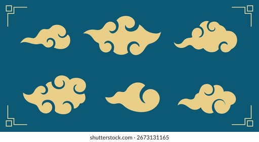 Conjunto de nube china dibujada a mano, nube de cultura tradicional asiática