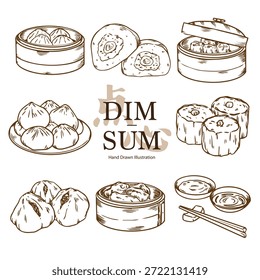 Conjunto de dibujado a mano chino Dim Sum menú esquema dibujo ilustración de alimentos