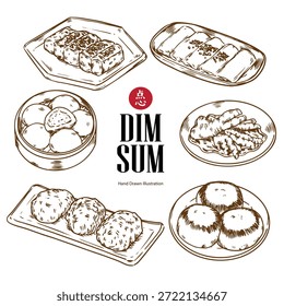 Conjunto de dibujado a mano chino Dim Sum menú esquema dibujo ilustración de alimentos 2