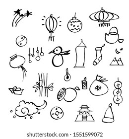 set of hand drawn Chinese new year icons. vector