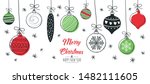 Set of hand drawn christmas baubles. Decoration isolated elements. Doodles and sketches vector illustration
