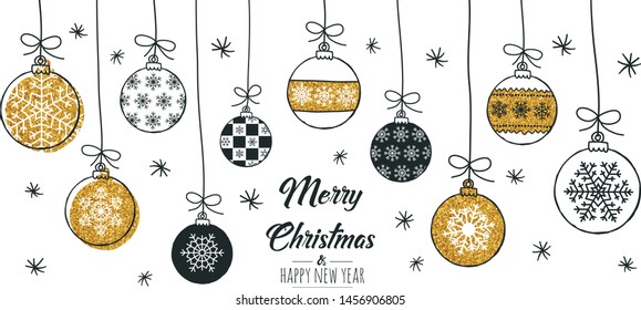 Set of hand drawn christmas baubles. Decoration isolated elements. Doodles and sketches vector illustration
