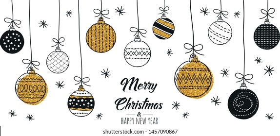 Set of hand drawn christmas baubles. Decoration isolated elements. Doodles and sketches vector illustration
