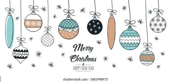 Set of hand drawn christmas baubles. Decoration isolated elements. Doodles and sketches vector illustration
