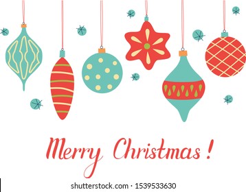 Set of hand drawn christmas baubles. Decoration isolated elements. Doodles and sketches vector illustration