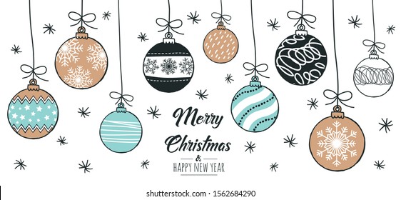 Set of hand drawn christmas baubles. Decoration isolated elements. Doodles and sketches vector illustration
