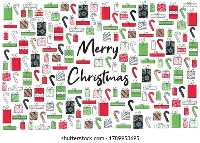 Set of hand drawn christmas decoration isolated elements gifts. Doodles and sketches vector illustration