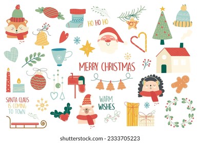 Set hand drawn christmas decoration with animals