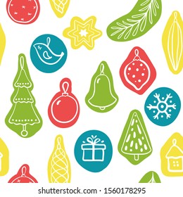 Set of hand drawn Christmas decorations isolated on white background. Christmas design elements. Vector illustration