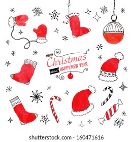 Set of hand drawn Christmas doodles for your design. Vector illustration