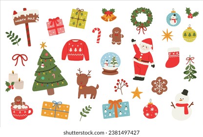 Set of Hand drawn Christmas Element Vector Illustration