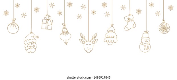 Set of hand drawn christmas elements. Isolated illustration with Santa Claus, bauble, snowman, reindeer sock. Doodles and sketches vector design.