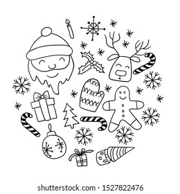 Set of hand drawn Christmas elements. Holiday doodle collection. Vector illustration.