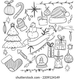 set of hand drawn christmas elements vector