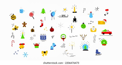 Set of hand drawn christmas icons illustration