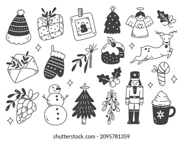 Set of hand drawn Christmas object in doodle style