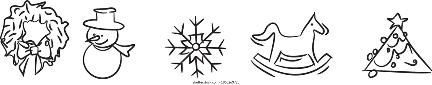 set of hand drawn christmas objects