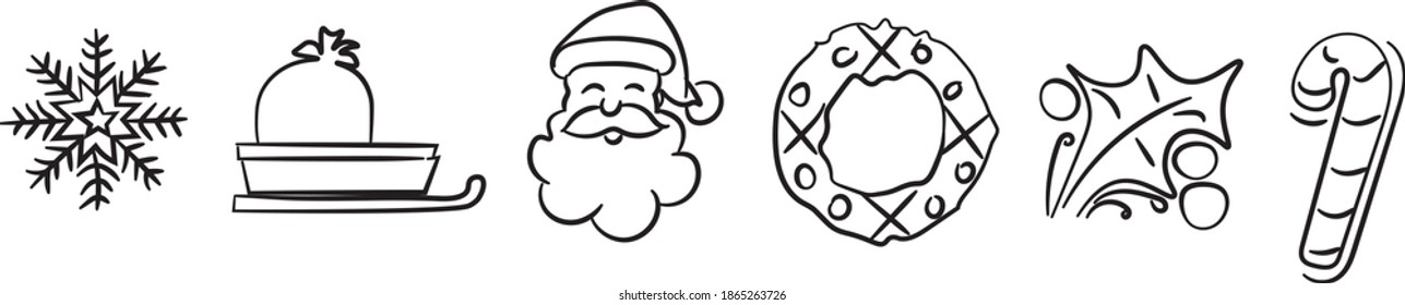 set of hand drawn christmas objects